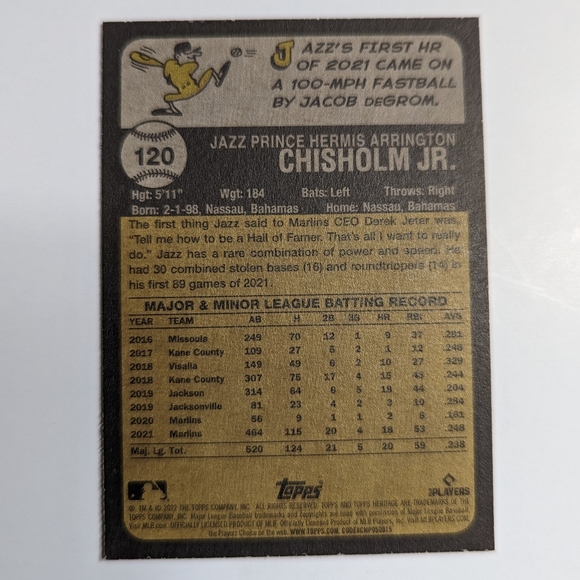 Jazz Chisholm - 2022 Topps Heritage baseball card - Picture 2 of 2